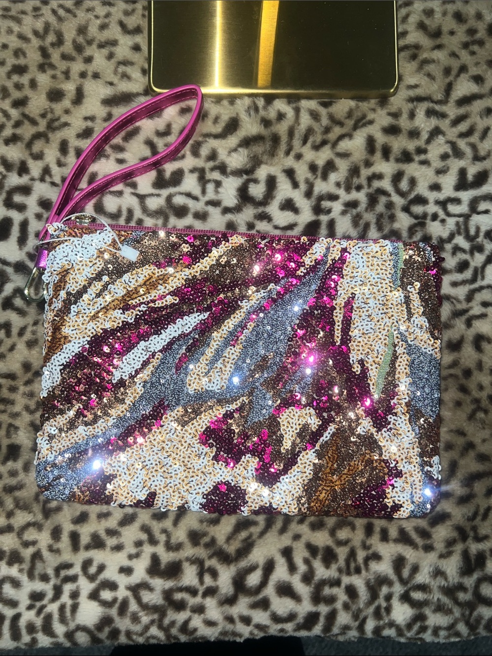Sequin Wristlet Clutch in Pink, Gold & Silver - Picture 3 of 7